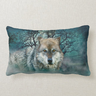 Wolf Full Moon in Fog Lumbar Pillow