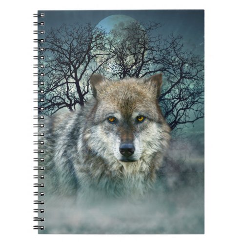 Wolf Full Moon in Fog Notebook