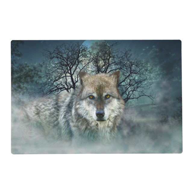 Wolf Full Moon in Fog Placemat (Front)