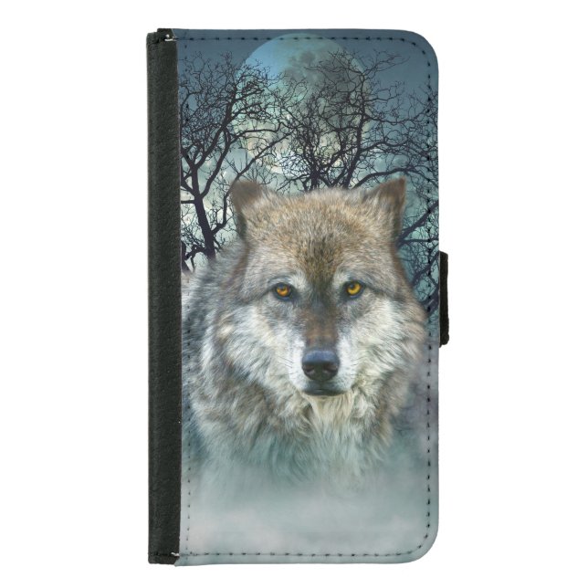 Wolf Full Moon in Fog Samsung Galaxy Wallet Case (Front)