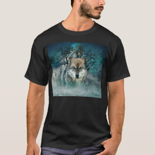 Wolf Full Moon in Fog T-Shirt