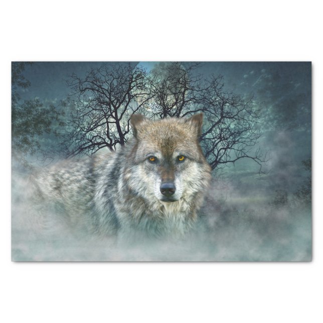 Wolf Full Moon in Fog Tissue Paper (Front)