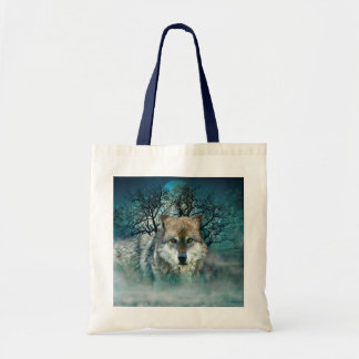 Wolf Full Moon in Fog Tote Bag