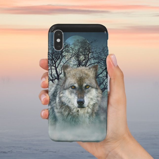 Wolf Full Moon in Fog Uncommon iPhone Case (Creator Uploaded)