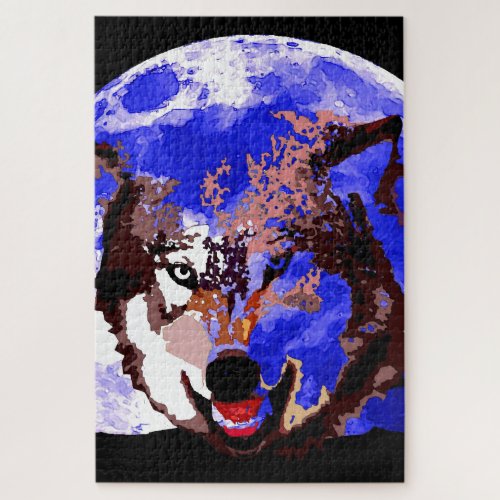 Wolf  Full Moon Jigsaw Puzzle