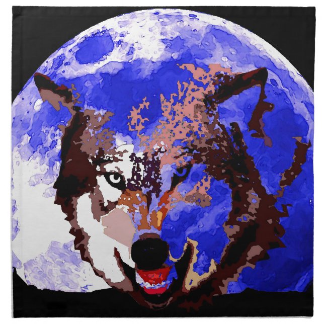 Wolf & Full Moon Napkin (Front)