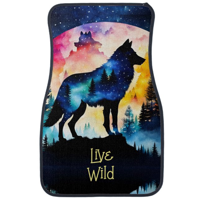 Wolf full moon watercolor trees car floor mat (Front)