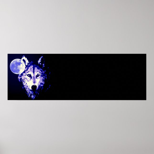Wolf Fullmoon Blue Black Poster (Front)