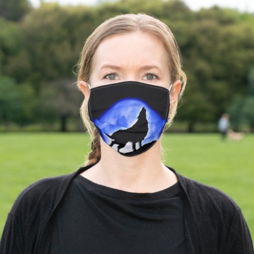 Wolf Fullmoon  Blue Night _ Wild Animals Art Adult Cloth Face Mask