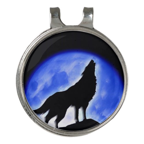 Wolf Fullmoon  Blue Night _ Wild Animals Art Golf Hat Clip