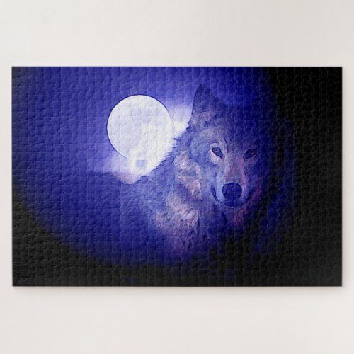 Wolf Fullmoon  Blue Night _ Wild Animals Art Jigsaw Puzzle