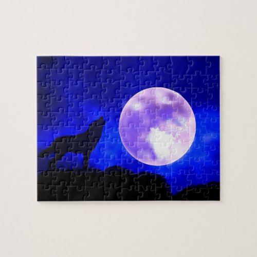 Wolf Fullmoon  Blue Night _ Wild Animals Art Jigsaw Puzzle