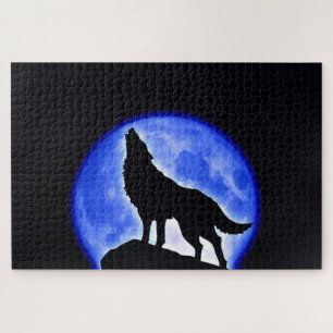 Wolf Fullmoon & Blue Night - Wild Animals Art Jigsaw Puzzle