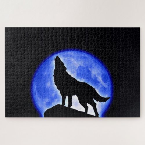 Wolf Fullmoon  Blue Night _ Wild Animals Art Jigsaw Puzzle
