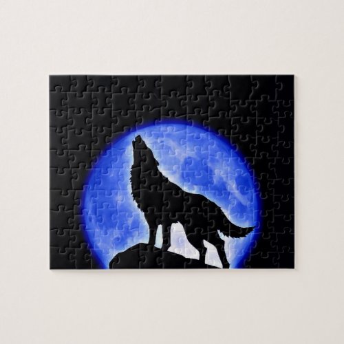 Wolf Fullmoon  Blue Night _ Wild Animals Art Jigsaw Puzzle