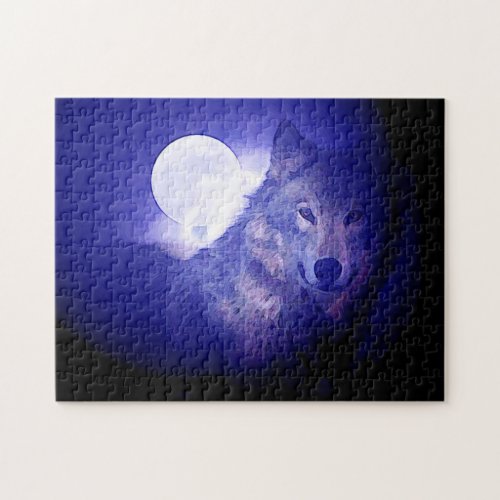 Wolf Fullmoon  Blue Night _ Wild Animals Art Jigsaw Puzzle