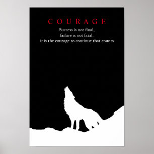 Wolf Fullmoon Night Motivational Courage Poster