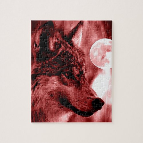 Wolf Fullmoon  Red Night _ Wild Animals Art Jigsaw Puzzle