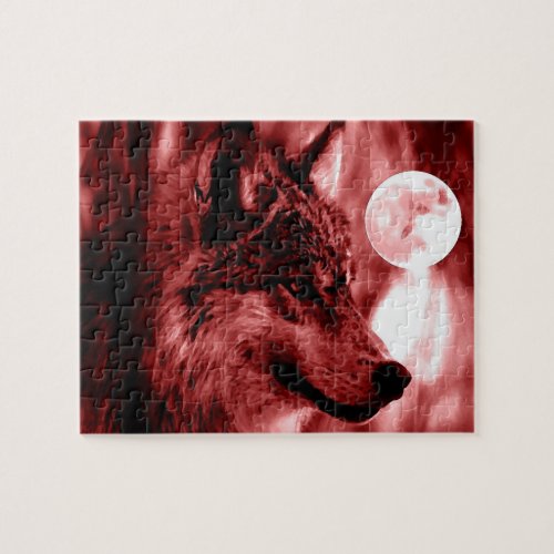Wolf Fullmoon  Red Night _ Wild Animals Art Jigsaw Puzzle