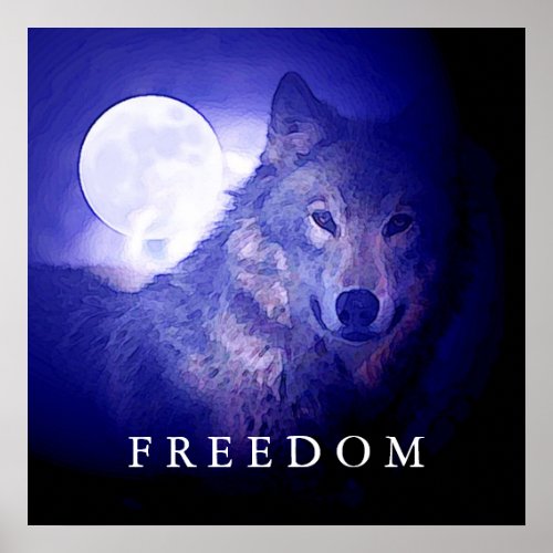Wolf Fullmoon Square Freedom Poster Print