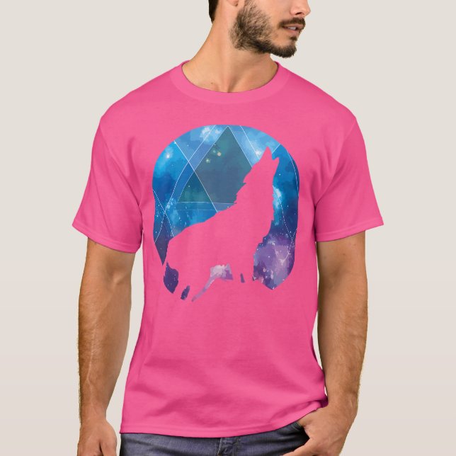 Wolf Galaxy Geometric Space Art Wolves Wolf Lover T-Shirt (Front)