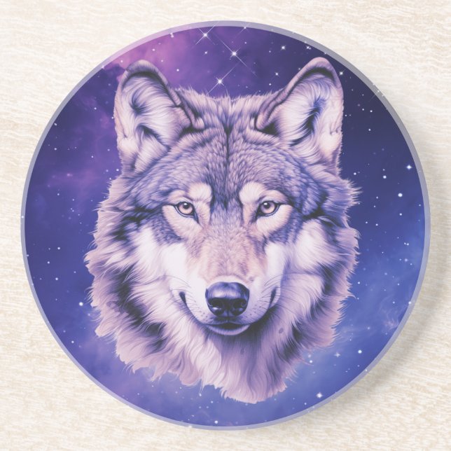 Wolf Galaxy Stars Cosmic Birthday Party  Coaster (Front)