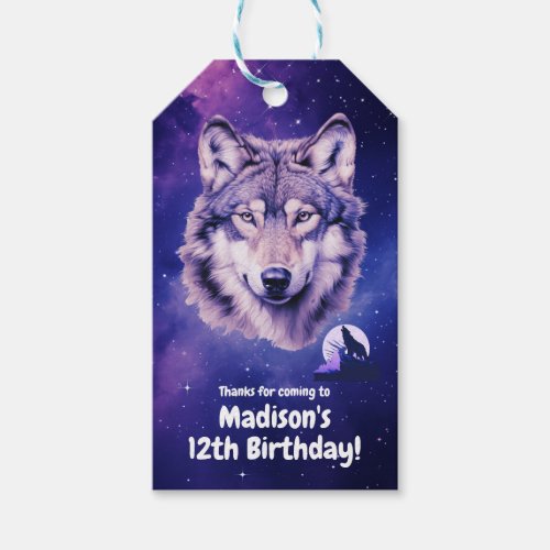 Wolf Galaxy Stars Cosmic Birthday Party  Gift Tags