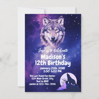 Wolf Galaxy Stars Cosmic Birthday Party Invitation