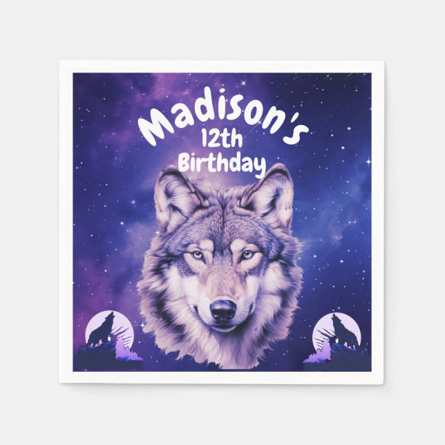 Wolf Galaxy Stars Cosmic Birthday Party  Napkins (Front)