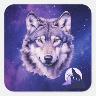 Wolf Galaxy Stars Cosmic Birthday Party  Square Sticker