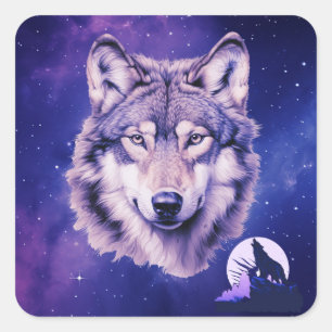 Wolf Galaxy Stars Cosmic Birthday Party  Square Sticker