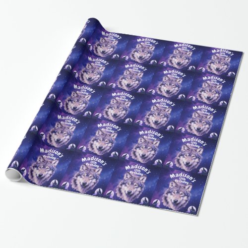 Wolf Galaxy Stars Cosmic Birthday Party  Wrapping Paper