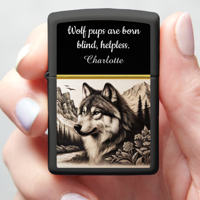 Wolf gazes at calm mountains and forests zippo lighter (In Hand)