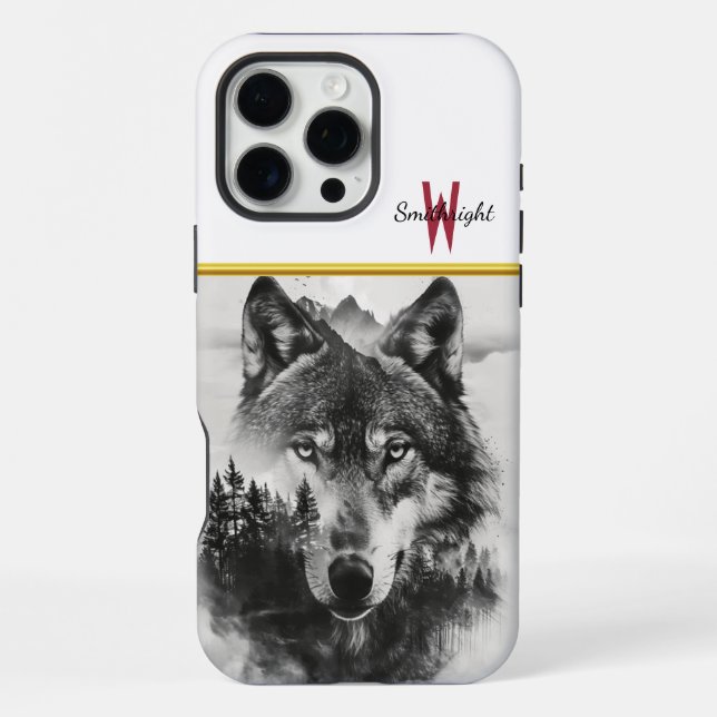 Wolf gazes through misty forest iphone case (Back)