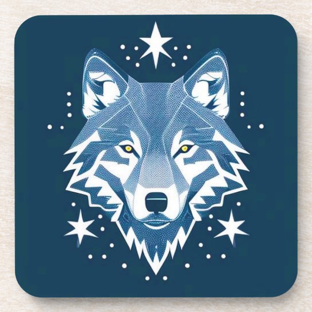 Wolf Geometric Illustration Beverage Coaster (Front)