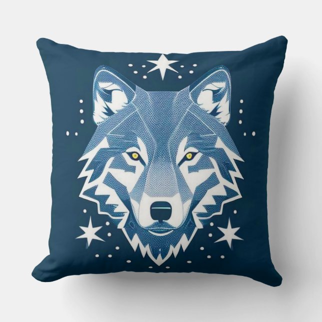 Wolf Geometric Illustration Throw Pillow (Front)