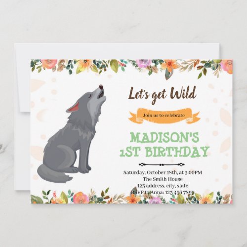 Wolf girl birthday invitation