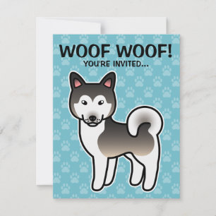 Wolf Gray Alaskan Malamute Dog Illustration Invitation