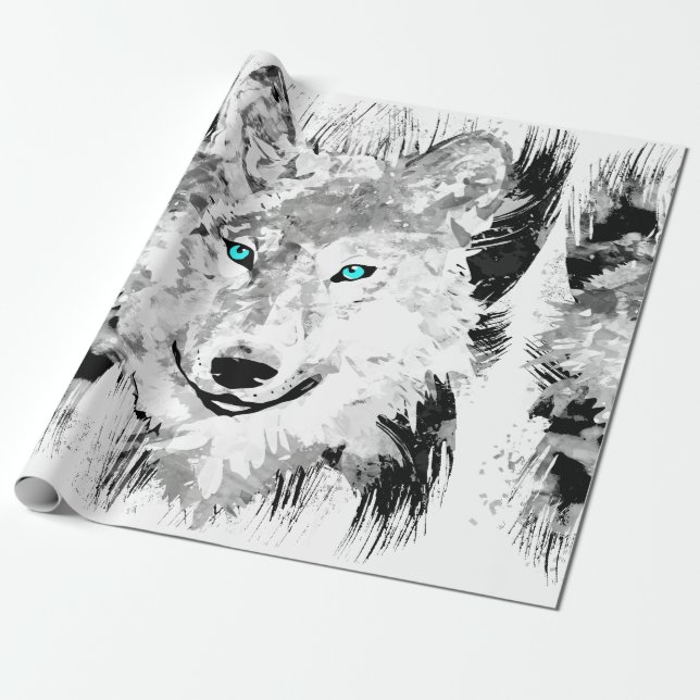 Wolf | Gray Wolf Drawing | Wrapping Paper (Unrolled)