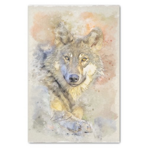 Wolf Grey Hunter Autumn Watercolor Tissue Paper