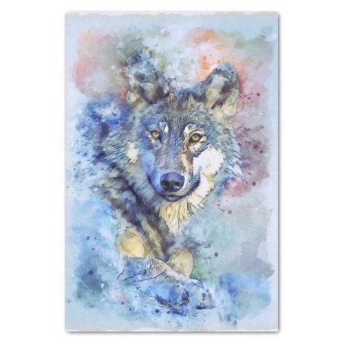 Wolf Grey Hunter Winter Watercolor Tissue Paper