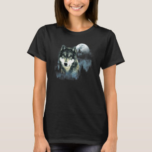 Wolf  Grey Wolf Hunting Ground Icy Moon Forest Gal T-Shirt