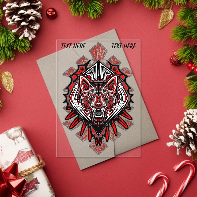 Wolf Haida Tribal Totem Design Acrylic Invitations (Insitu (Holiday))