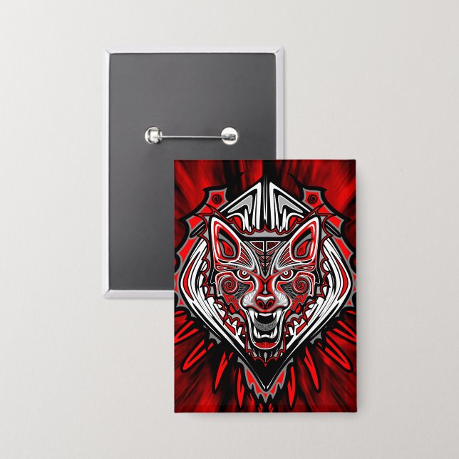 Wolf Haida Tribal Totem Design Button (Front/Back)