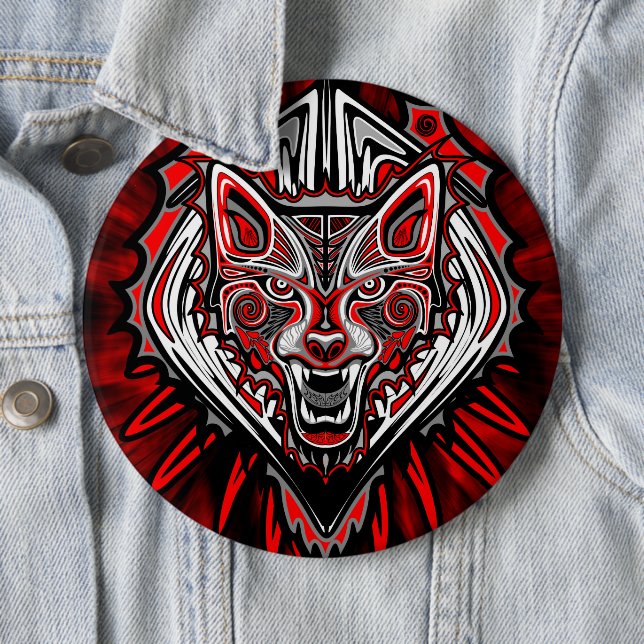 Wolf Haida Tribal Totem Design Button (In Situ)