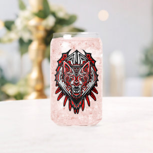 Wolf Haida Tribal Totem Design Can Glass