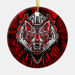 Wolf Haida Tribal Totem Design Ceramic Ornament