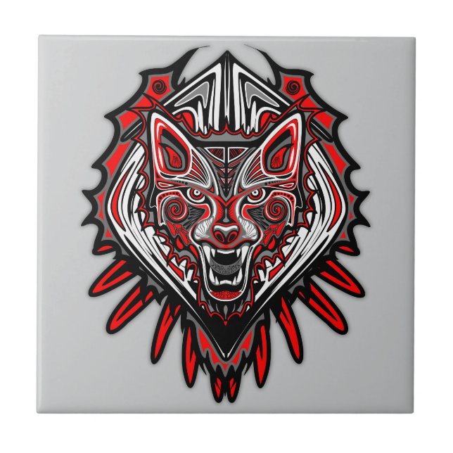 Wolf Haida Tribal Totem Design Ceramic Tile (Front)
