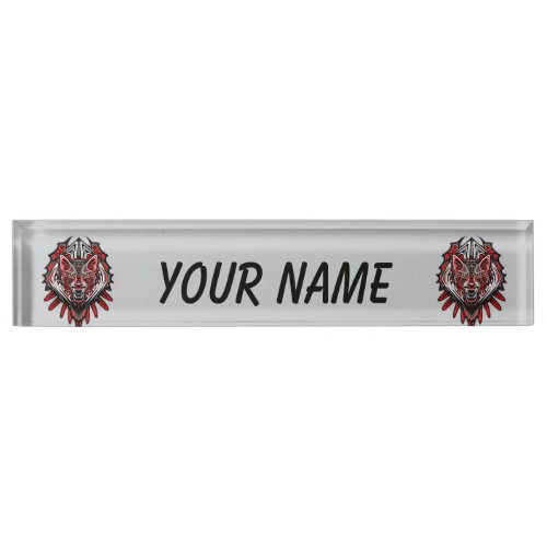 Wolf Haida Tribal Totem Design Desk Name Plate