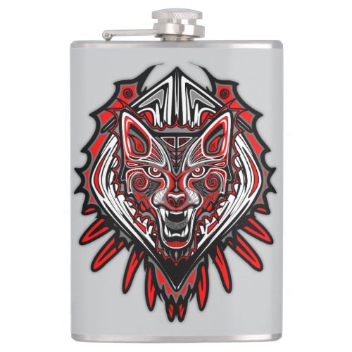 Wolf Haida Tribal Totem Design Flask